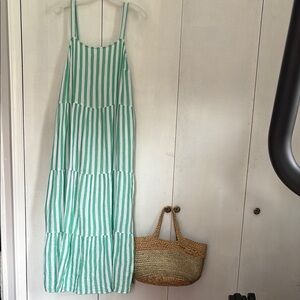 Sonoma Green and White Striped Muslin Dress